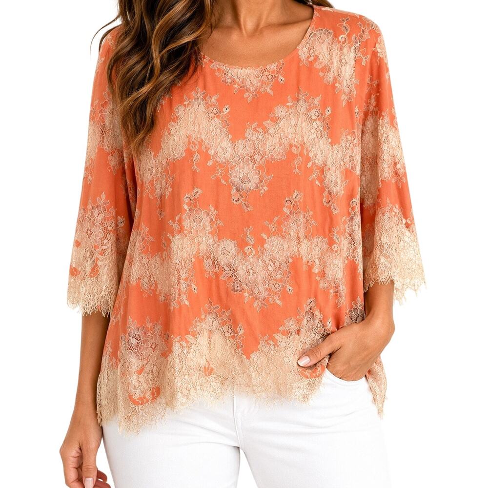Linea by Louis Dell'Olio Womens Plus Size 24W Wearable Art Blouse Shirt Top Lace